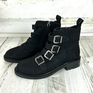 Aerosoles Arezzo Womens 5.5 Black Faux Leather Zip Buckle Ankle Boots NEW